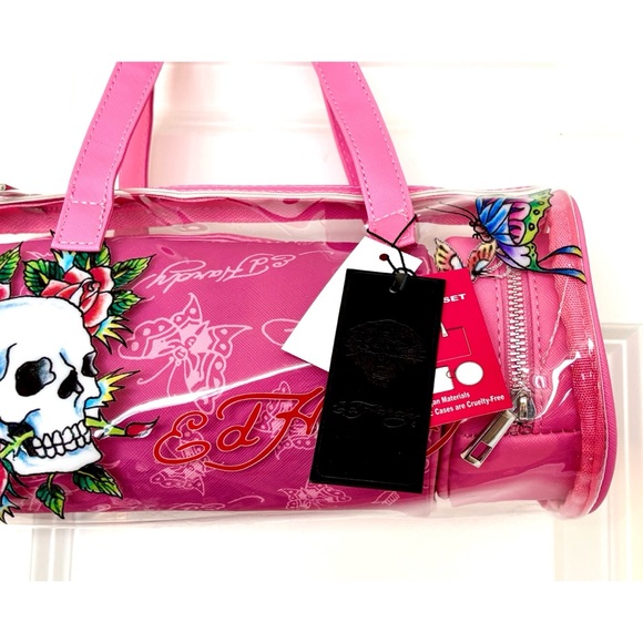 ED HARDY Transparent & Pink Skull PVC Barrel Shoulder Handbag - Picture 4 of 7